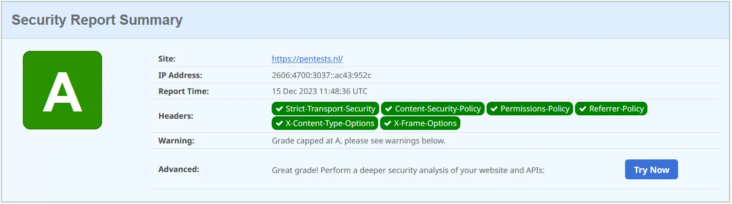 Security headers controleren op securityheaders.com