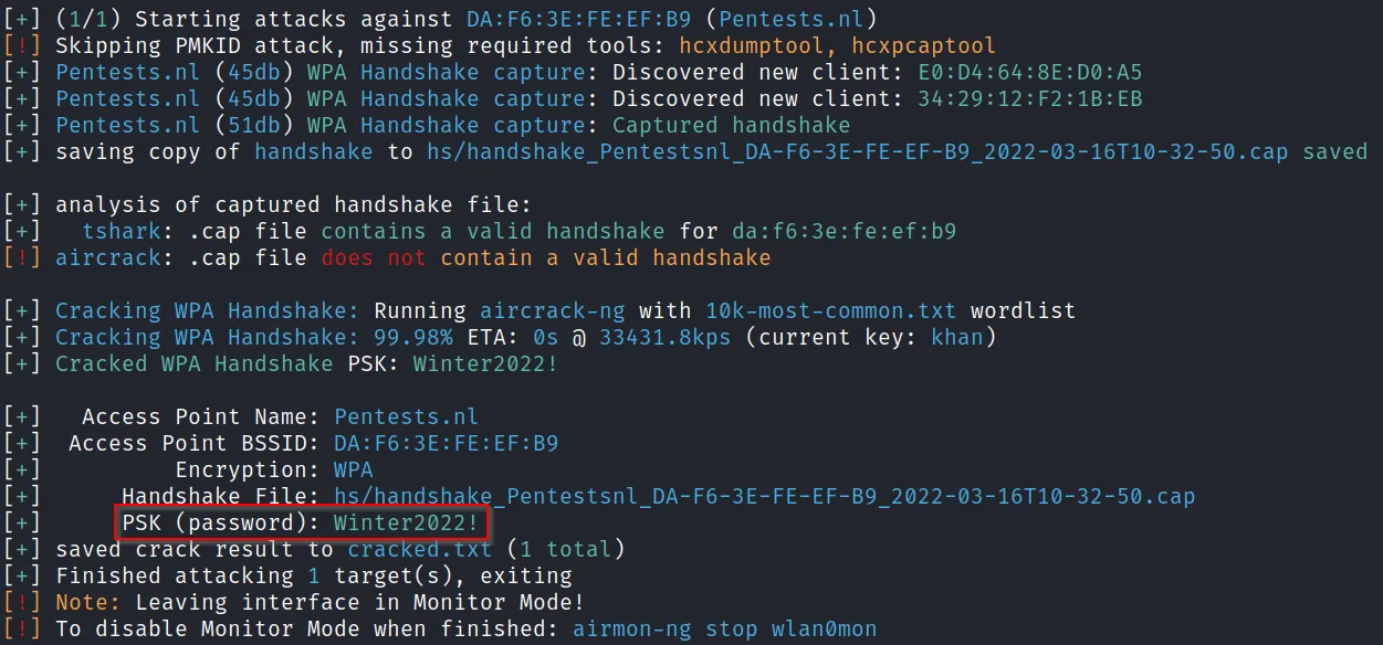 Wifite2 gekraakt wachtwoord