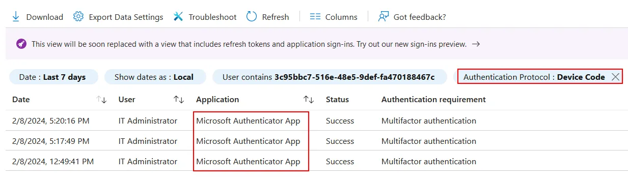 First Device Code Phishing Azure Picture