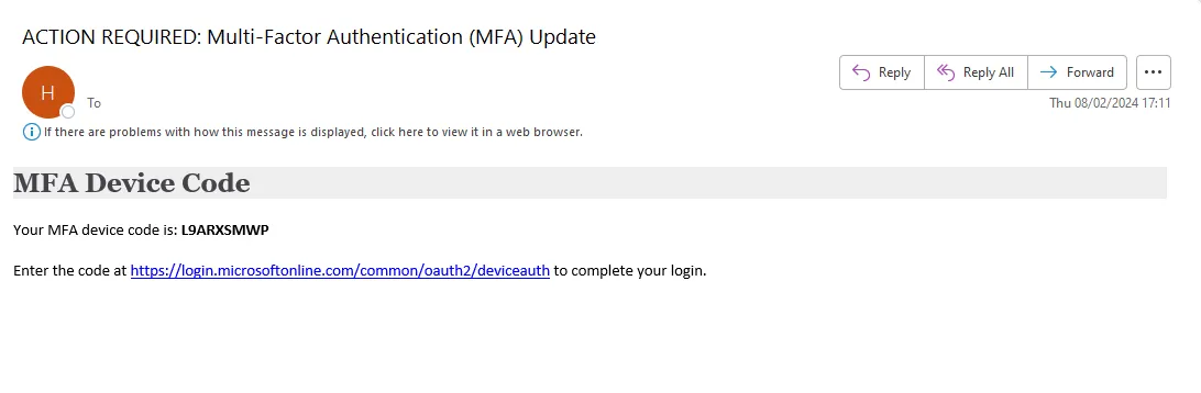 Seconde Device Code Phishing Email Picture