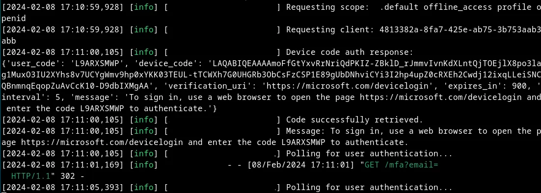 First Device Code Phishing Terminal Picture