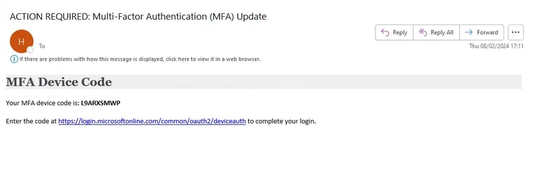 Seconde Device Code Phishing Email Picture
