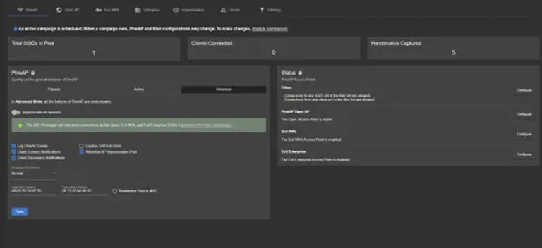 PineAP dashboard