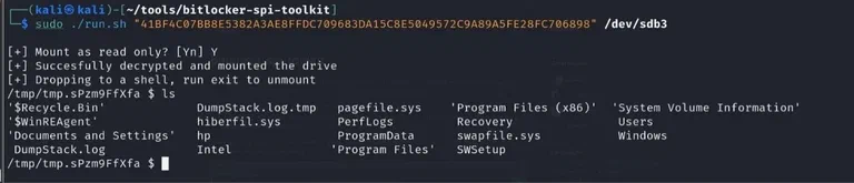screenshot terminal with successful decryption of the drive